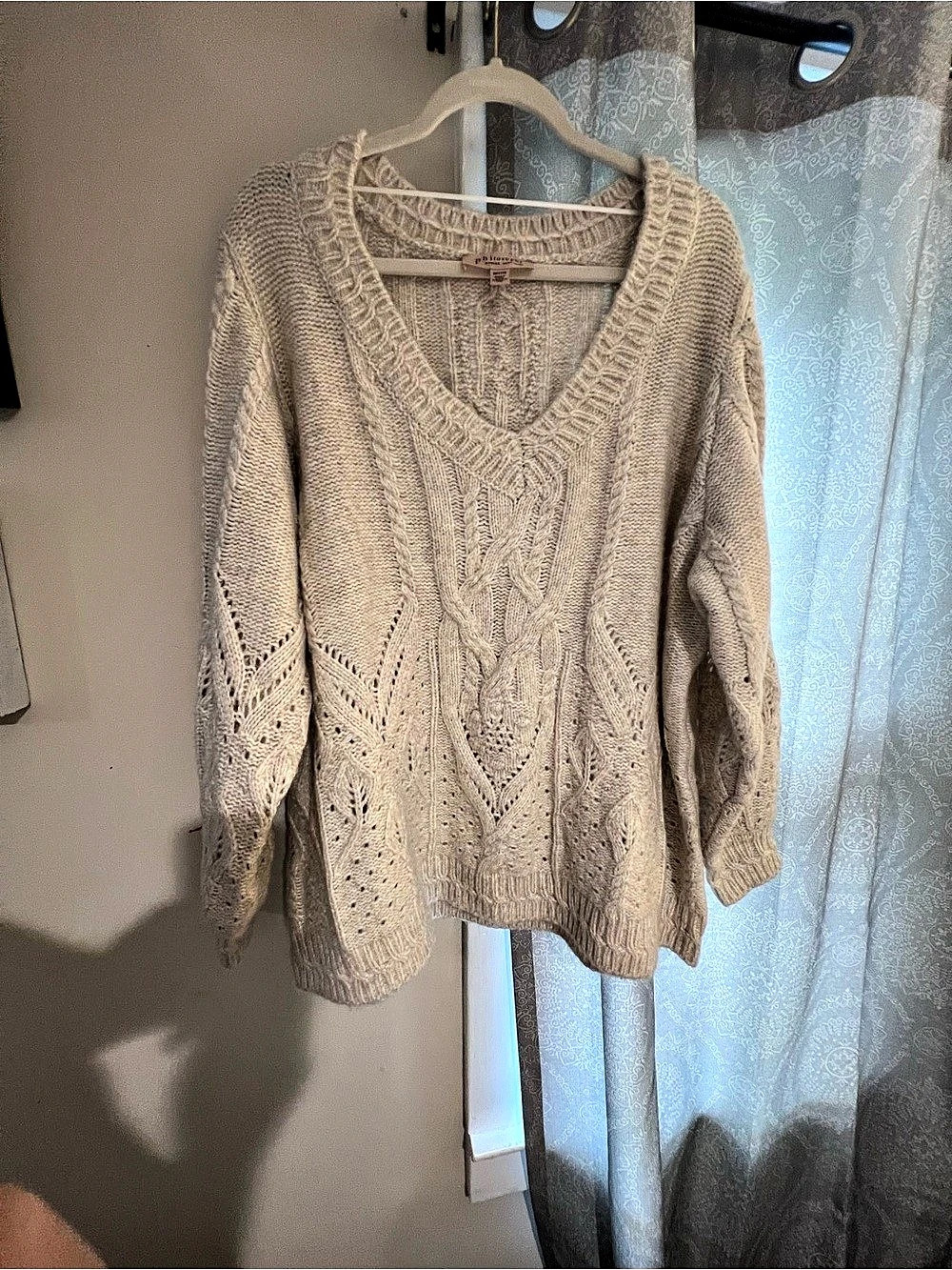 Philosophy Cable Knit V-Neck Sweater in Beige Size 3X